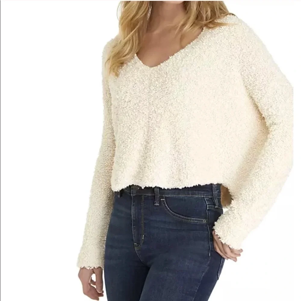 Free People Popcorn Knit Sweater Cream Ivory Small